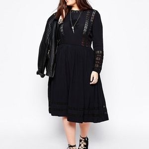 ASOS CURVE Premium Midi Dress Crochet Insert Navy